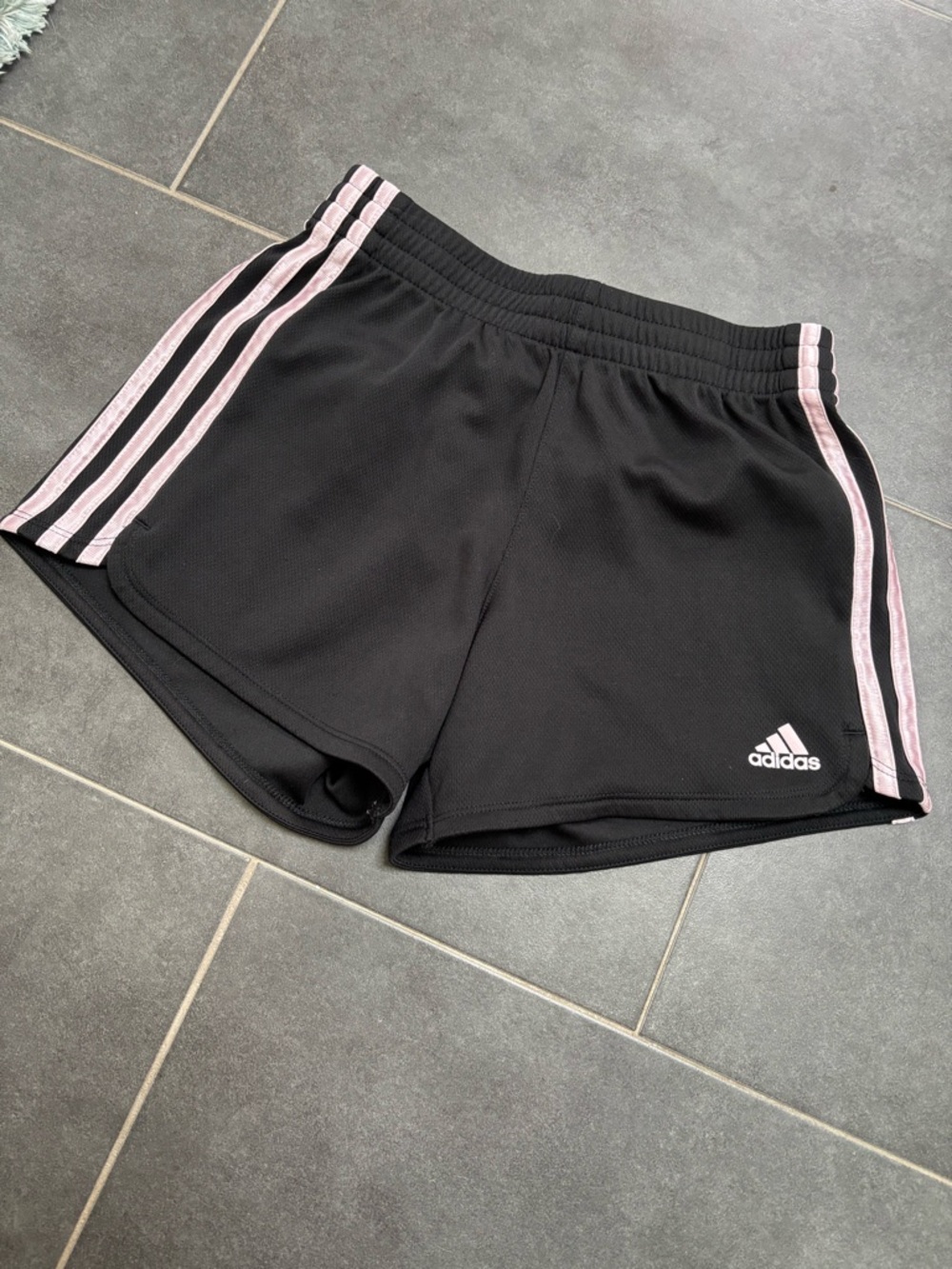 adidas Black Athletic Shorts with Light Pink Side Stripes